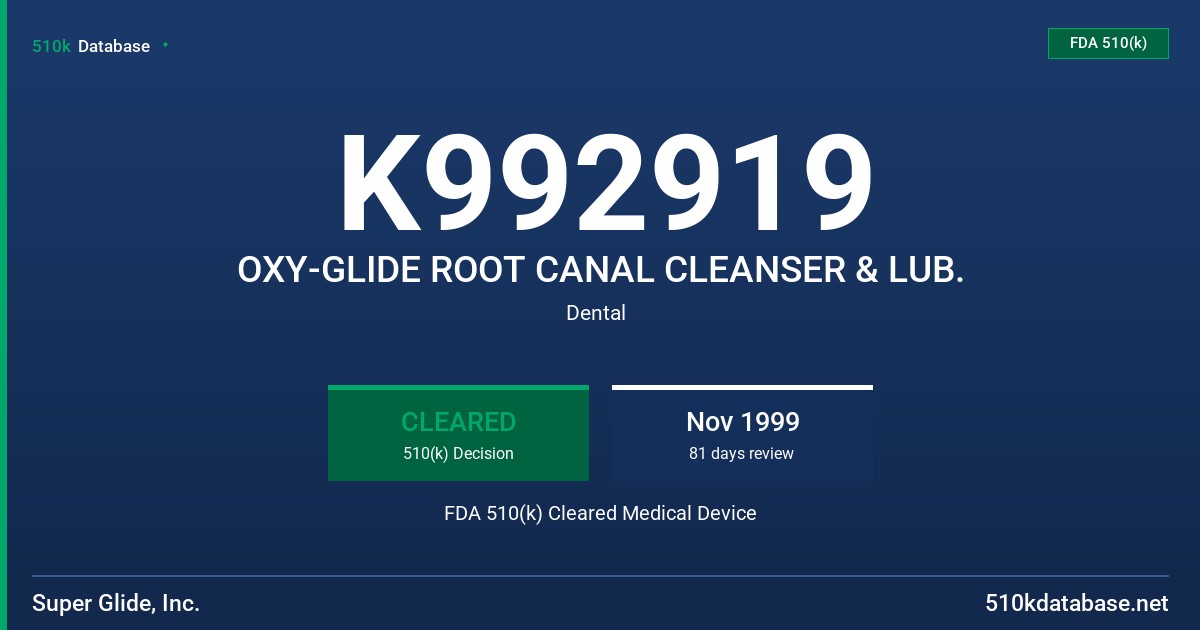 K992919 OXY-GLIDE ROOT CANAL CLEANSER & LUB. FDA 510(k) Cleared Medical Device