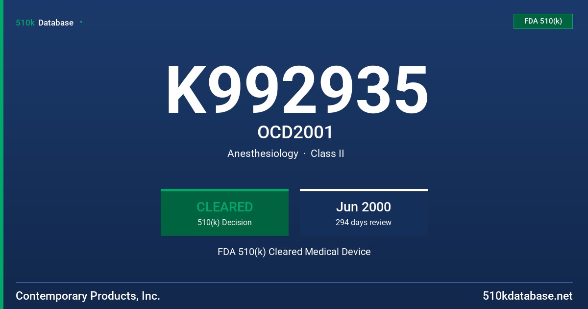 K992935 OCD2001 FDA 510(k) Cleared Medical Device