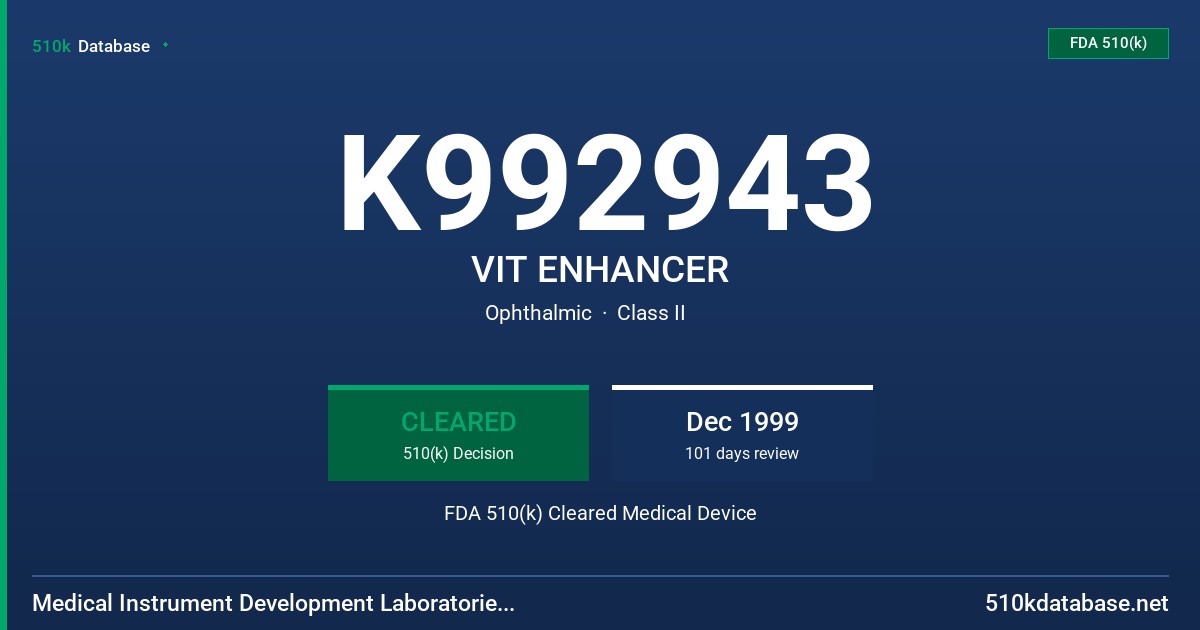 K992943 VIT ENHANCER FDA 510(k) Cleared Medical Device