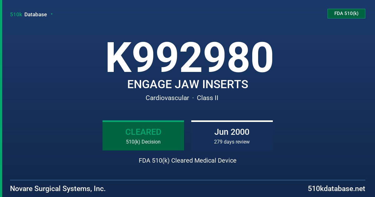 K992980 ENGAGE JAW INSERTS FDA 510(k) Cleared Medical Device