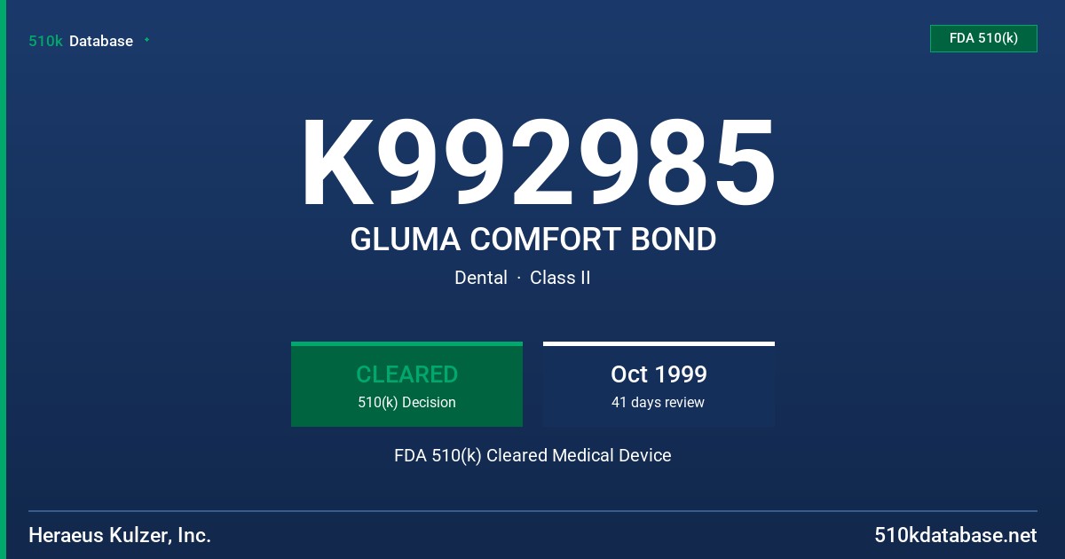K992985 GLUMA COMFORT BOND FDA 510(k) Cleared Medical Device