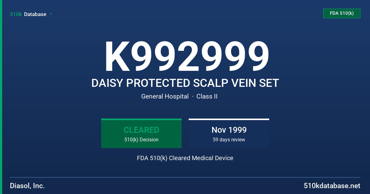 K992999 DAISY PROTECTED SCALP VEIN SET FDA 510(k) Cleared Medical Device