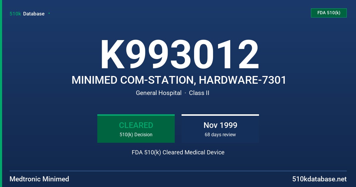 K993012 MINIMED COM-STATION, HARDWARE-7301 FDA 510(k) Cleared Medical Device