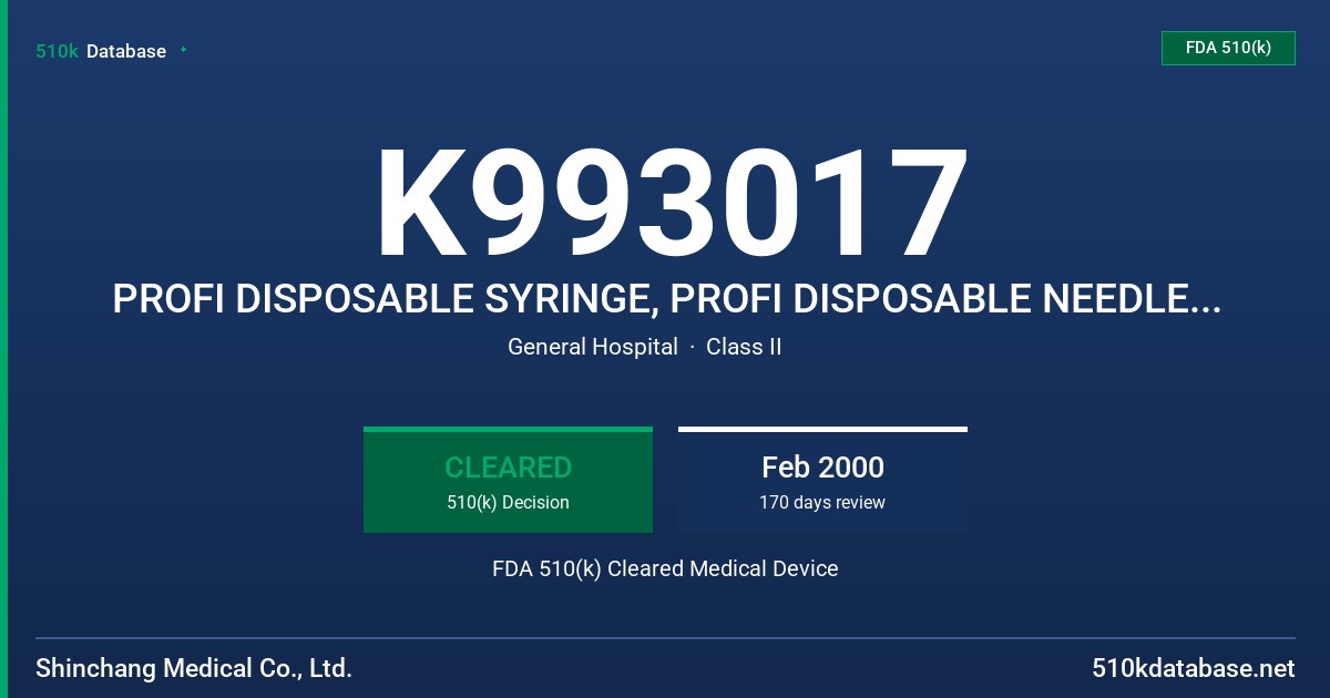 K993017 PROFI DISPOSABLE SYRINGE, PROFI DISPOSABLE NEEDLE, DM JECT INSULIN SYRINGE FDA 510(k) Cleared Medical Device