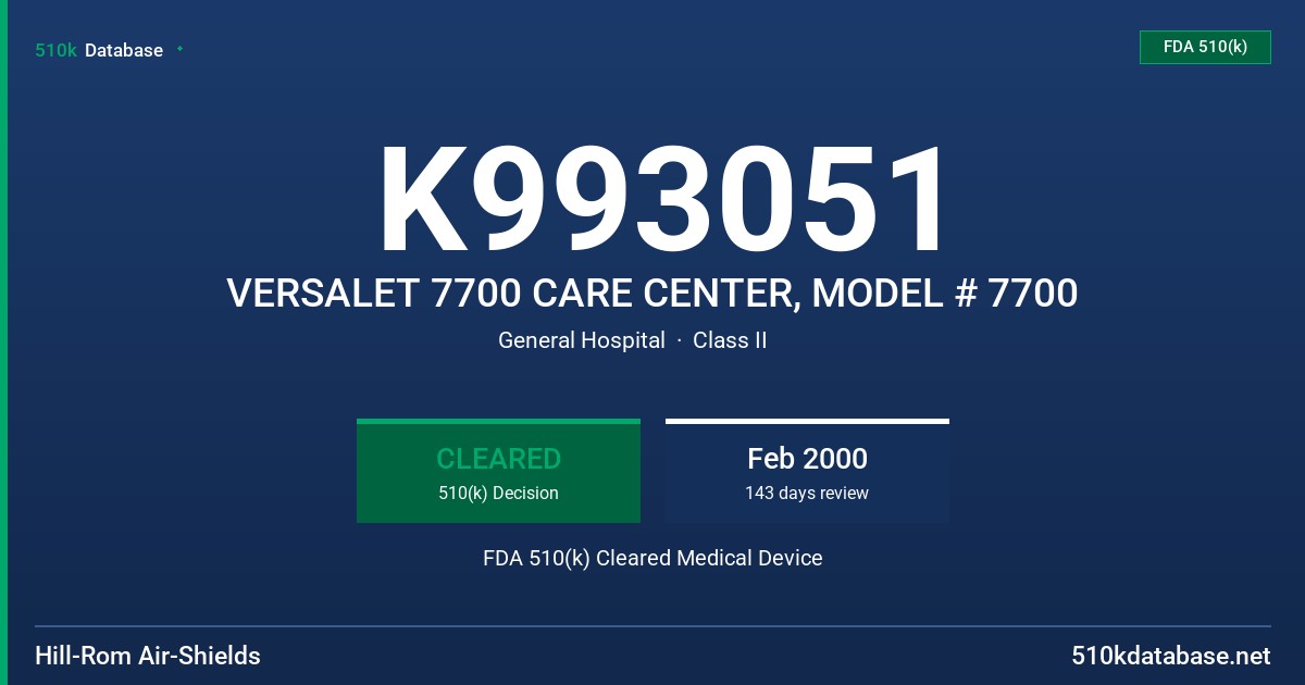 K993051 VERSALET 7700 CARE CENTER, MODEL # 7700 FDA 510(k) Cleared Medical Device