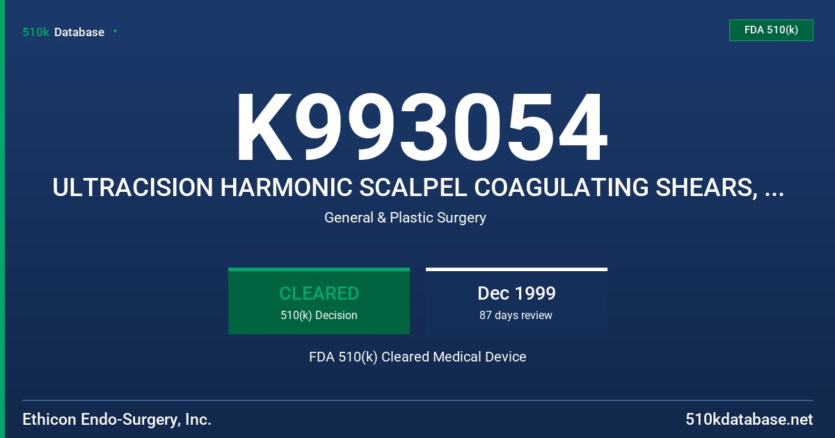 K993054 ULTRACISION HARMONIC SCALPEL COAGULATING SHEARS, MODELS LCS-C5, LCS-C1, CS-23C, CS-231, CS-14C, CS-141 FDA 510(k) Cleared Medical Device