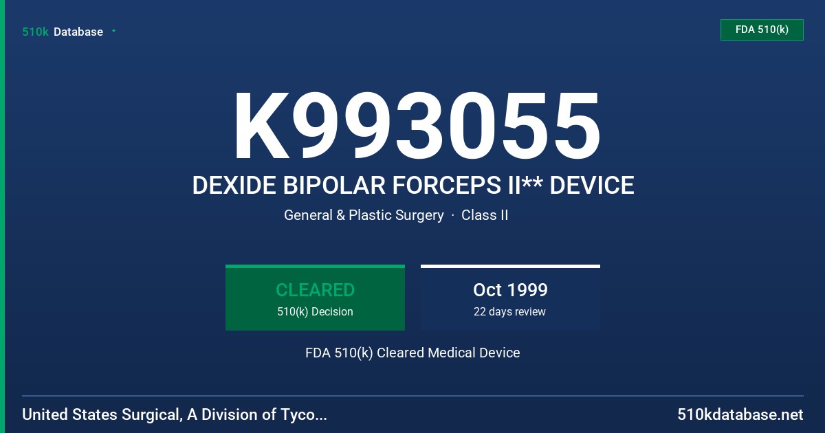 K993055 DEXIDE BIPOLAR FORCEPS II** DEVICE FDA 510(k) Cleared Medical Device
