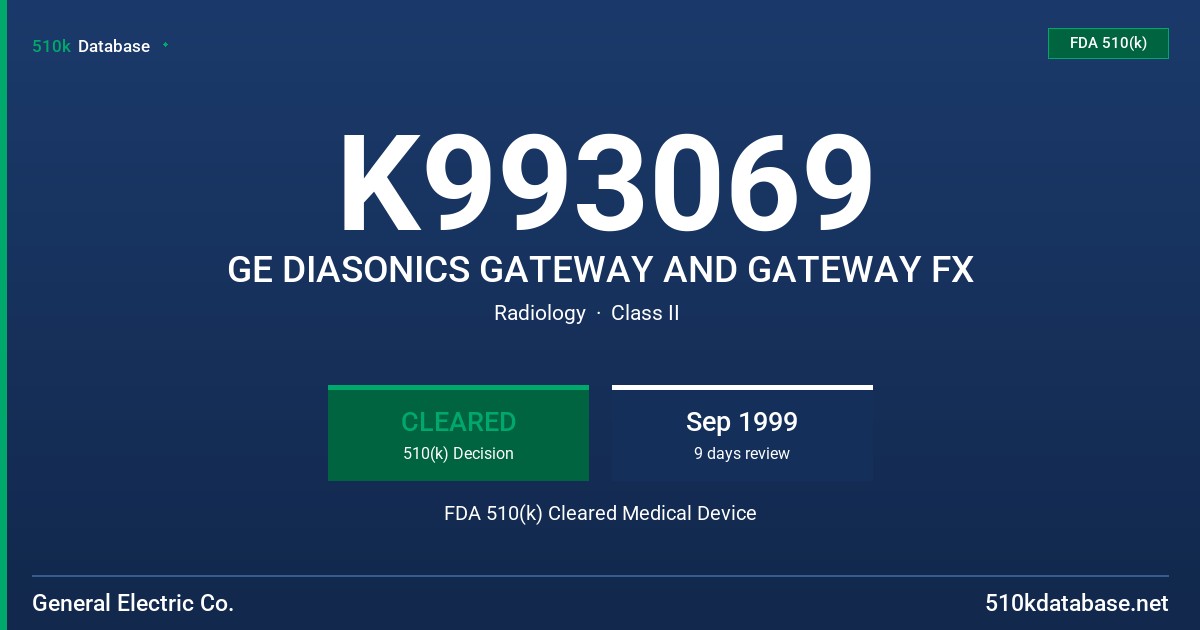 K993069 GE DIASONICS GATEWAY AND GATEWAY FX FDA 510(k) Cleared Medical Device