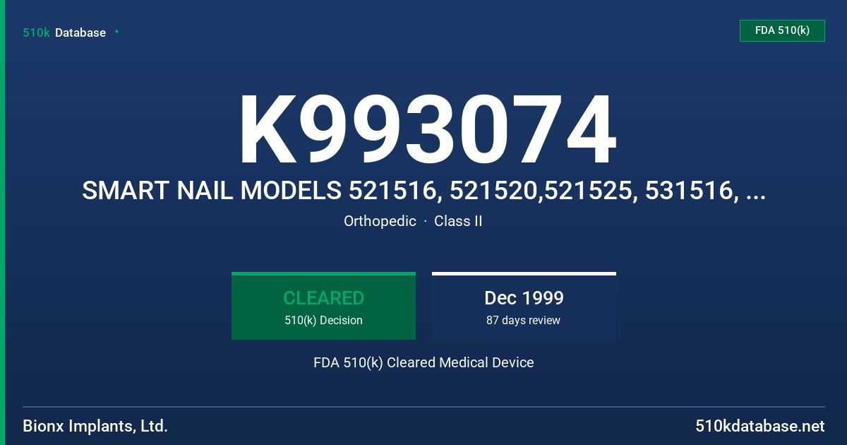 K993074 SMART NAIL MODELS 521516, 521520,521525, 531516, 531520. 531525 FDA 510(k) Cleared Medical Device