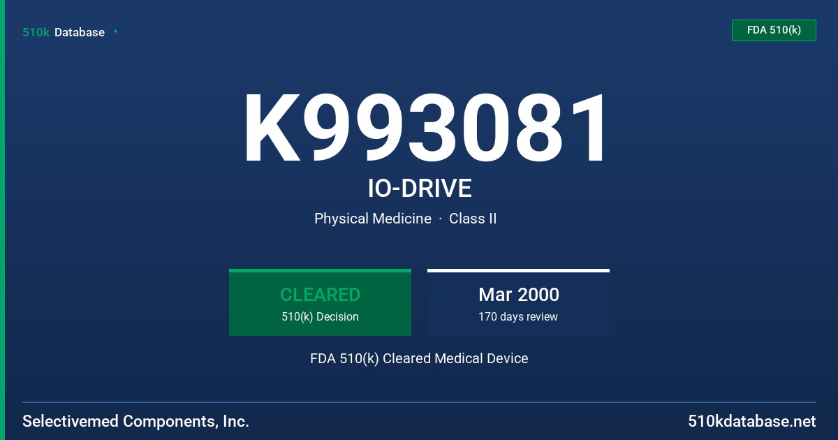 K993081 IO-DRIVE FDA 510(k) Cleared Medical Device