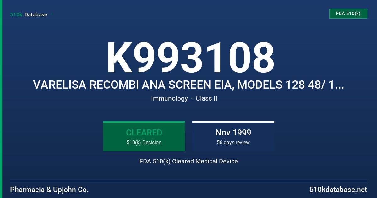 K993108 VARELISA RECOMBI ANA SCREEN EIA, MODELS 128 48/ 128 96 FDA 510(k) Cleared Medical Device