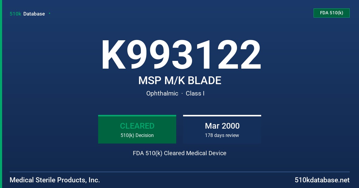 K993122 MSP M/K BLADE FDA 510(k) Cleared Medical Device