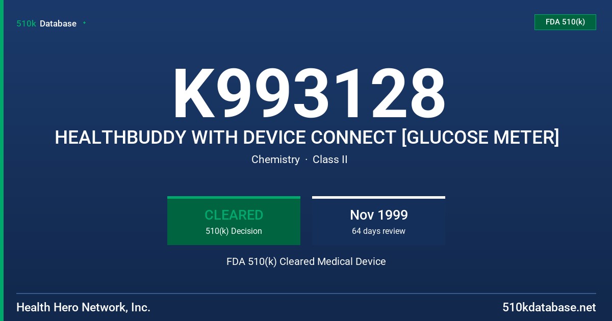 K993128 HEALTHBUDDY WITH DEVICE CONNECT [GLUCOSE METER] FDA 510(k) Cleared Medical Device