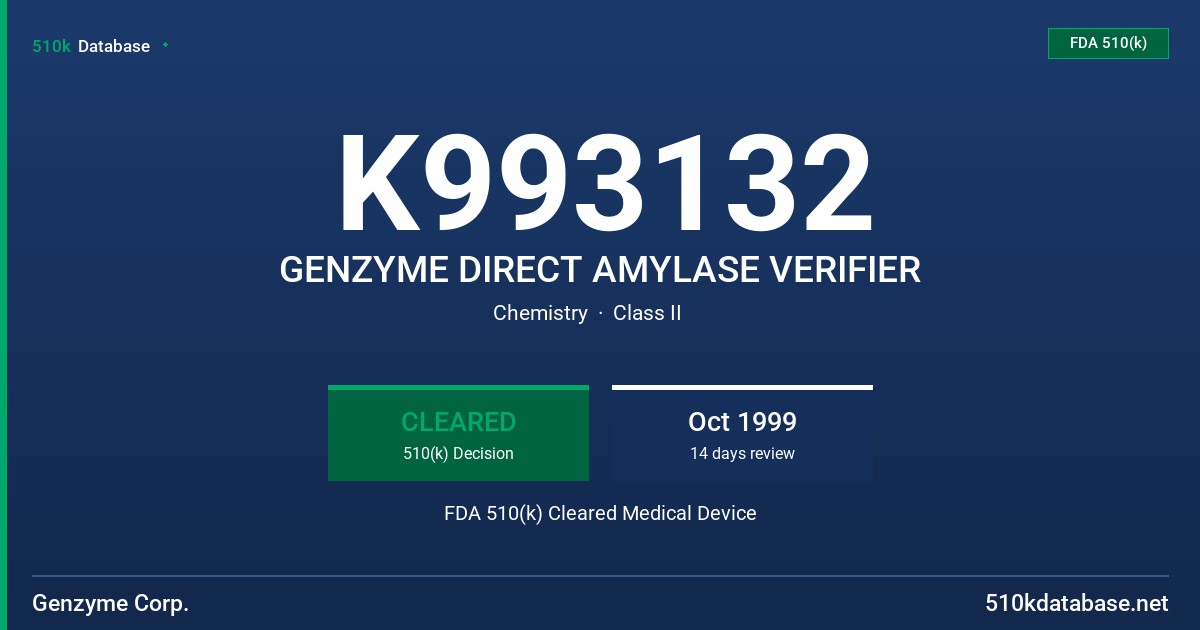 K993132 GENZYME DIRECT AMYLASE VERIFIER FDA 510(k) Cleared Medical Device