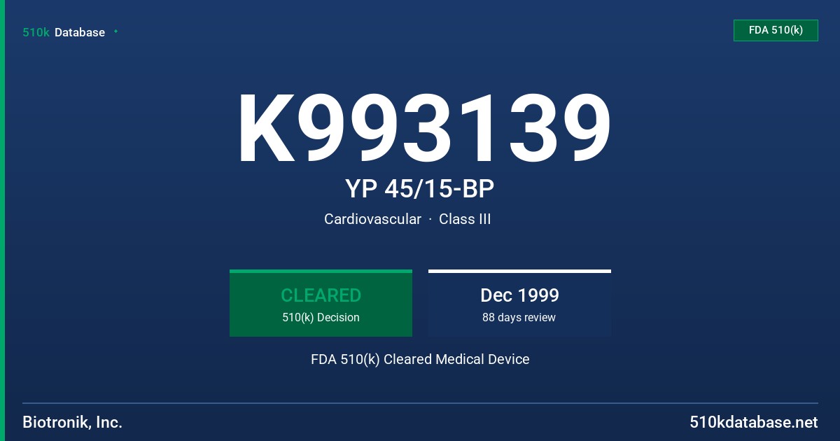 K993139 YP 45/15-BP FDA 510(k) Cleared Medical Device