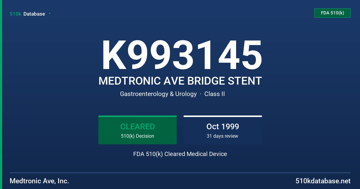 K993145 MEDTRONIC AVE BRIDGE STENT FDA 510(k) Cleared Medical Device
