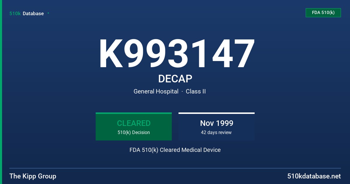 K993147 DECAP FDA 510(k) Cleared Medical Device