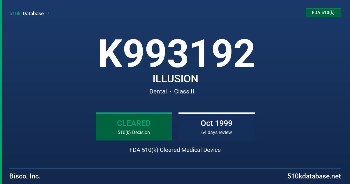 K993192 ILLUSION FDA 510(k) Cleared Medical Device