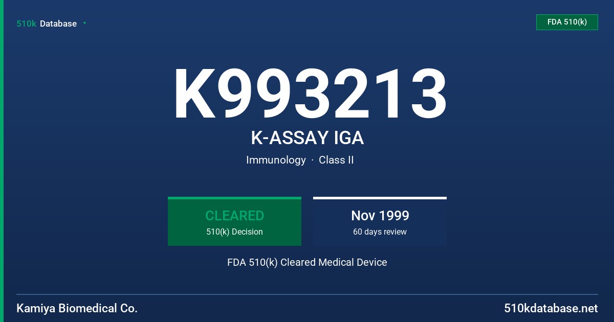 K993213 K-ASSAY IGA FDA 510(k) Cleared Medical Device