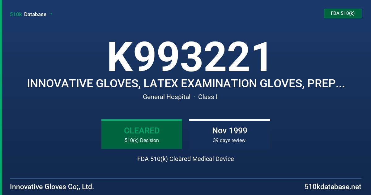 K993221 INNOVATIVE GLOVES, LATEX EXAMINATION GLOVES, PREPOWDERED FDA 510(k) Cleared Medical Device