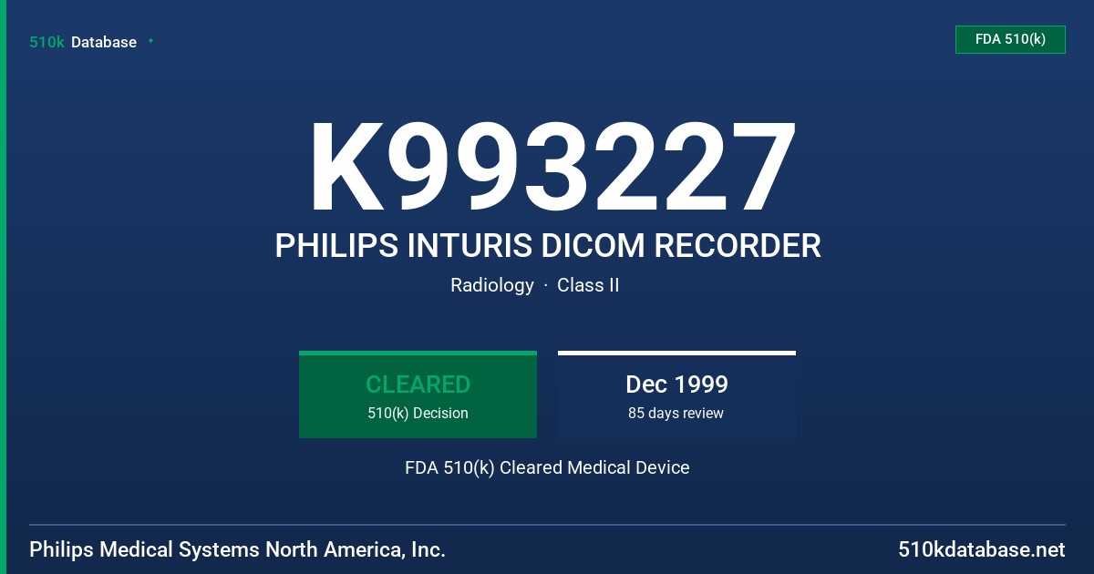 K993227 PHILIPS INTURIS DICOM RECORDER FDA 510(k) Cleared Medical Device
