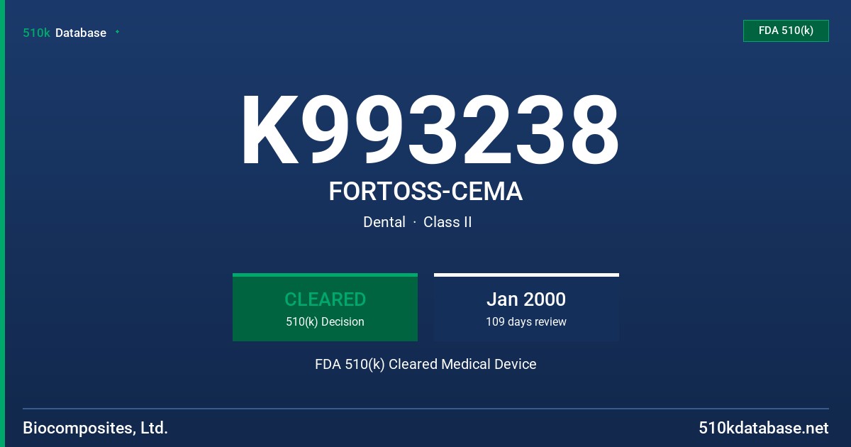 K993238 FORTOSS-CEMA FDA 510(k) Cleared Medical Device