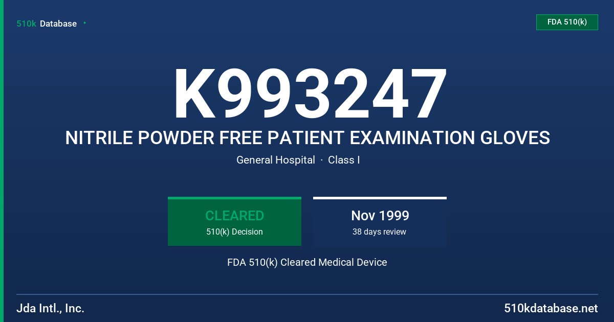 K993247 NITRILE POWDER FREE PATIENT EXAMINATION GLOVES FDA 510(k) Cleared Medical Device