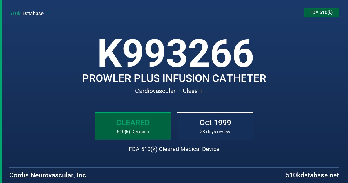 K993266 PROWLER PLUS INFUSION CATHETER FDA 510(k) Cleared Medical Device