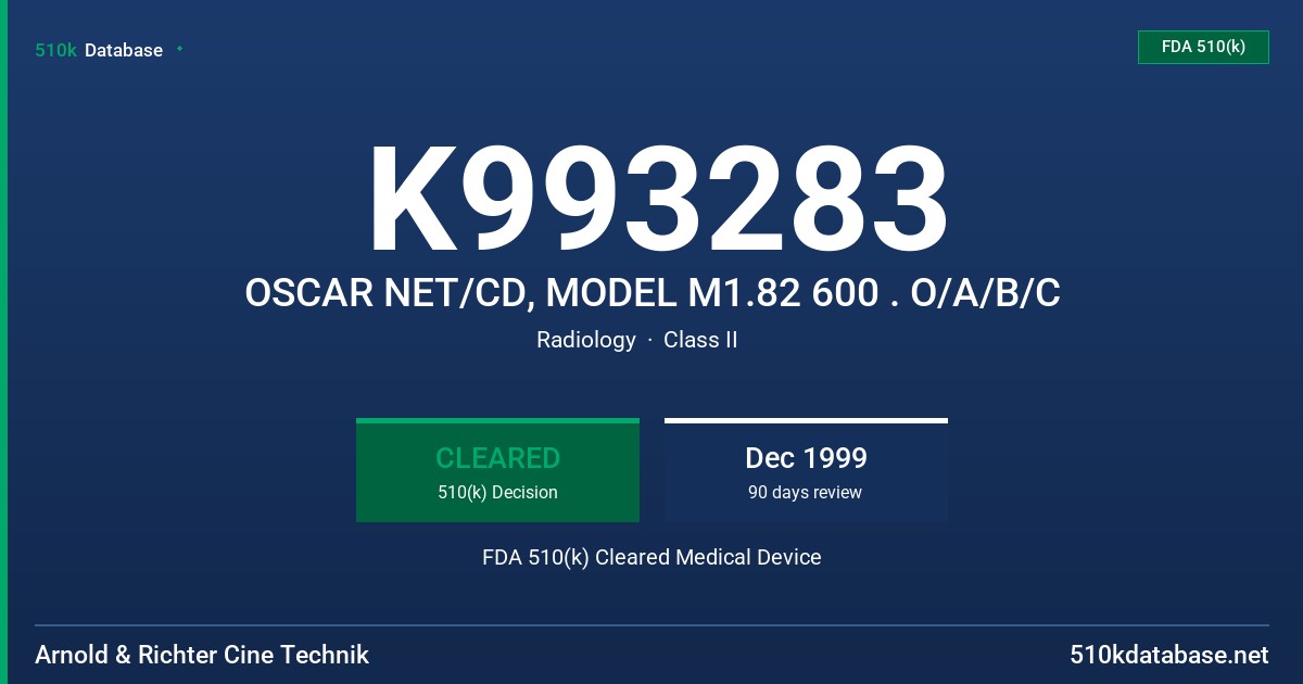K993283 OSCAR NET/CD, MODEL M1.82 600 . O/A/B/C FDA 510(k) Cleared Medical Device