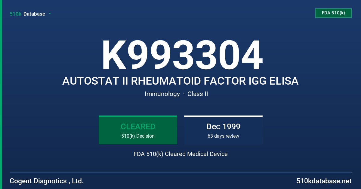 K993304 AUTOSTAT II RHEUMATOID FACTOR IGG ELISA FDA 510(k) Cleared Medical Device