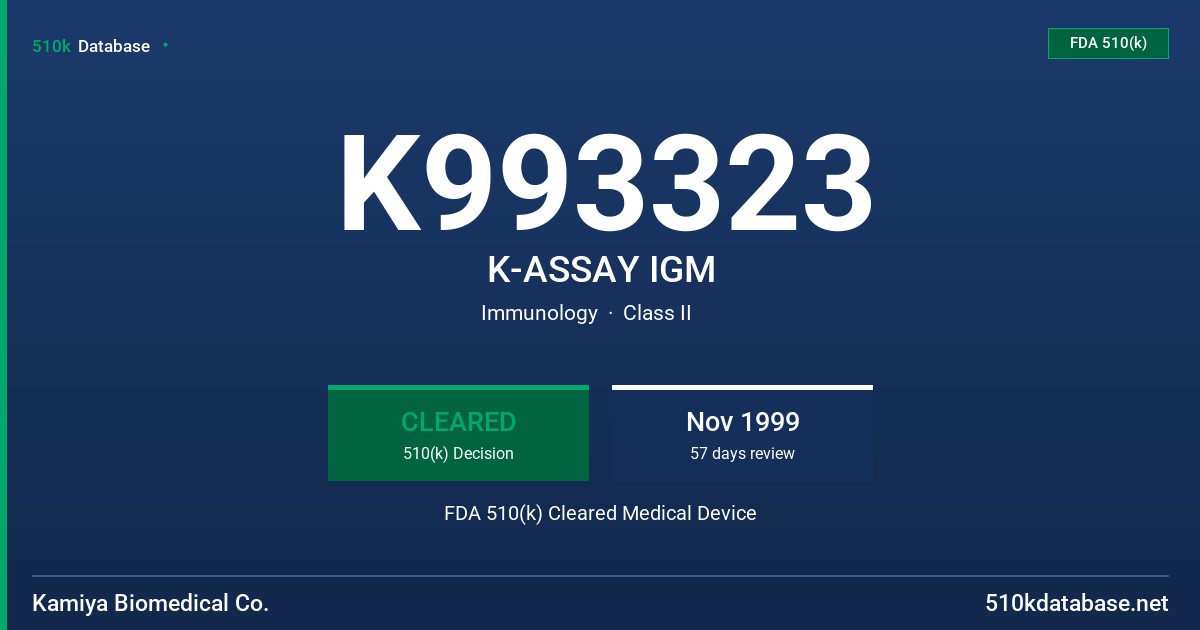 K993323 K-ASSAY IGM FDA 510(k) Cleared Medical Device