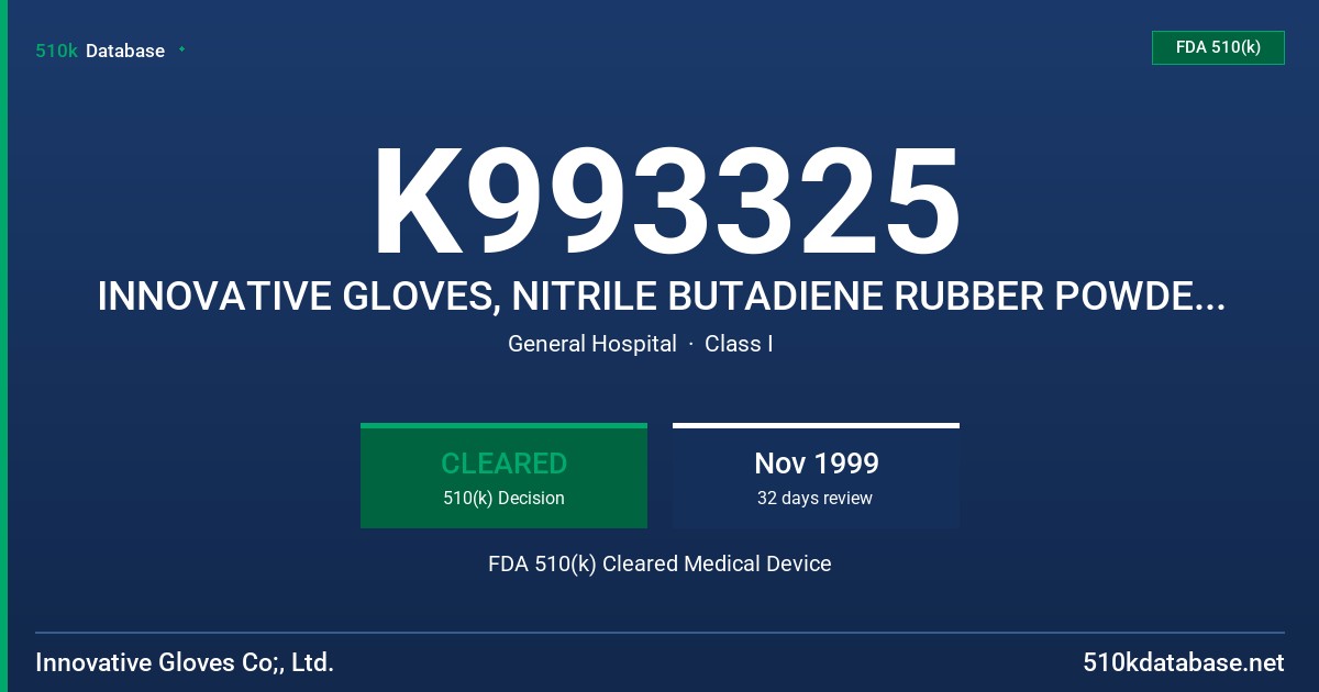 K993325 INNOVATIVE GLOVES, NITRILE BUTADIENE RUBBER POWDER-FREE FDA 510(k) Cleared Medical Device