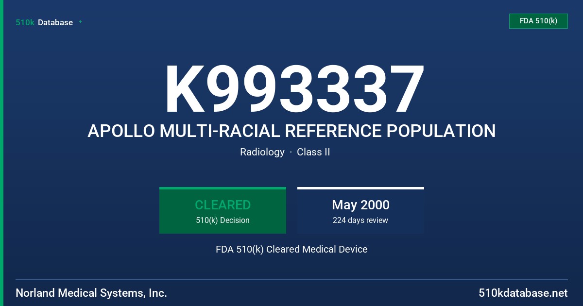 K993337 APOLLO MULTI-RACIAL REFERENCE POPULATION FDA 510(k) Cleared Medical Device