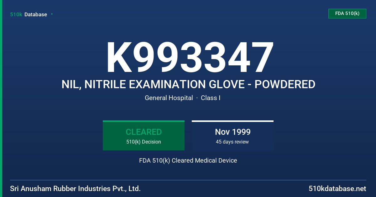 K993347 NIL, NITRILE EXAMINATION GLOVE - POWDERED FDA 510(k) Cleared Medical Device