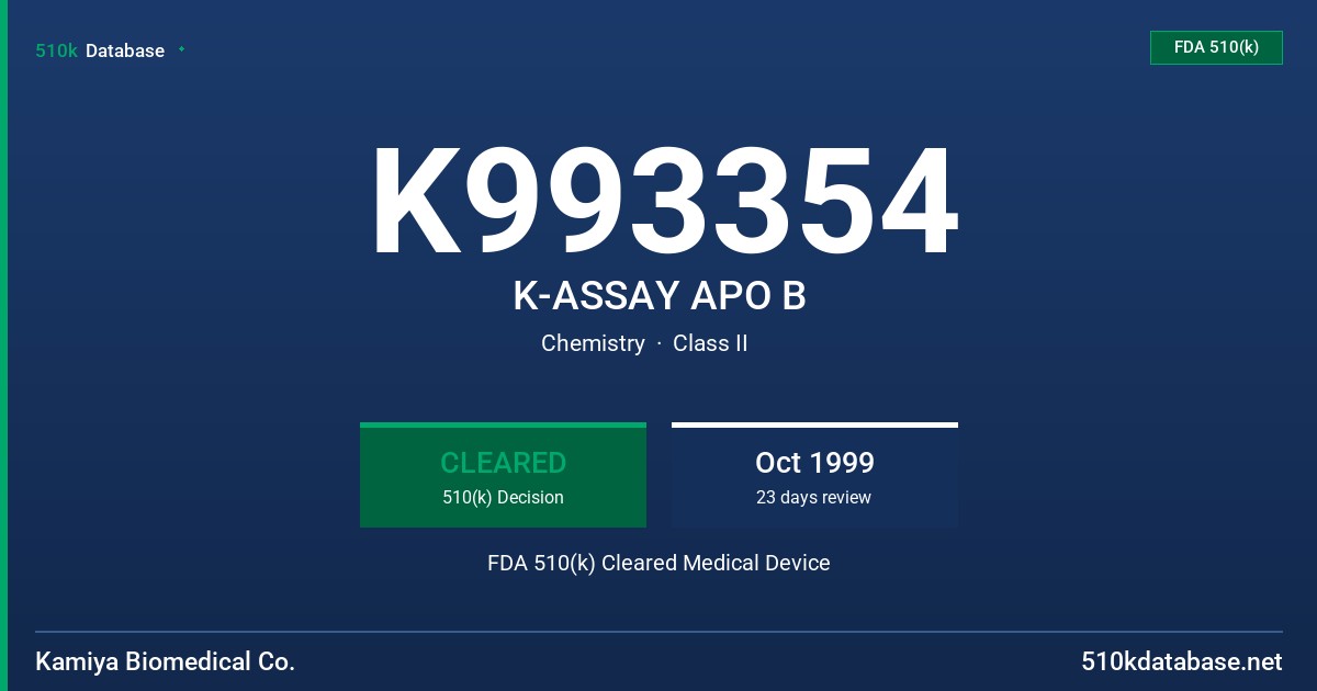 K993354 K-ASSAY APO B FDA 510(k) Cleared Medical Device