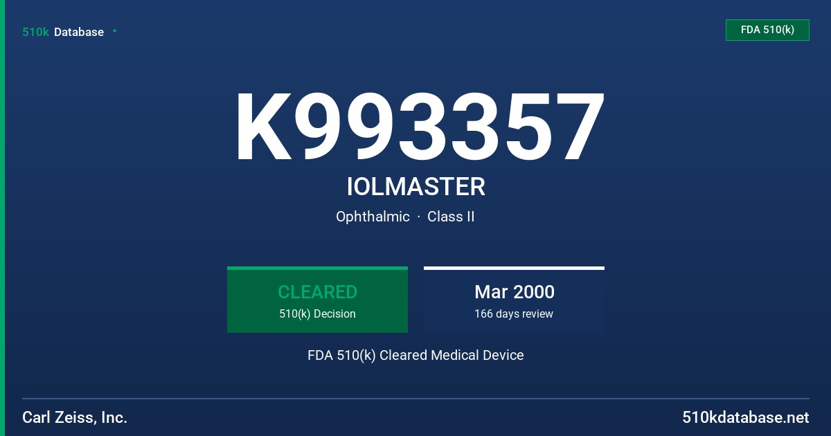 K993357 IOLMASTER FDA 510(k) Cleared Medical Device