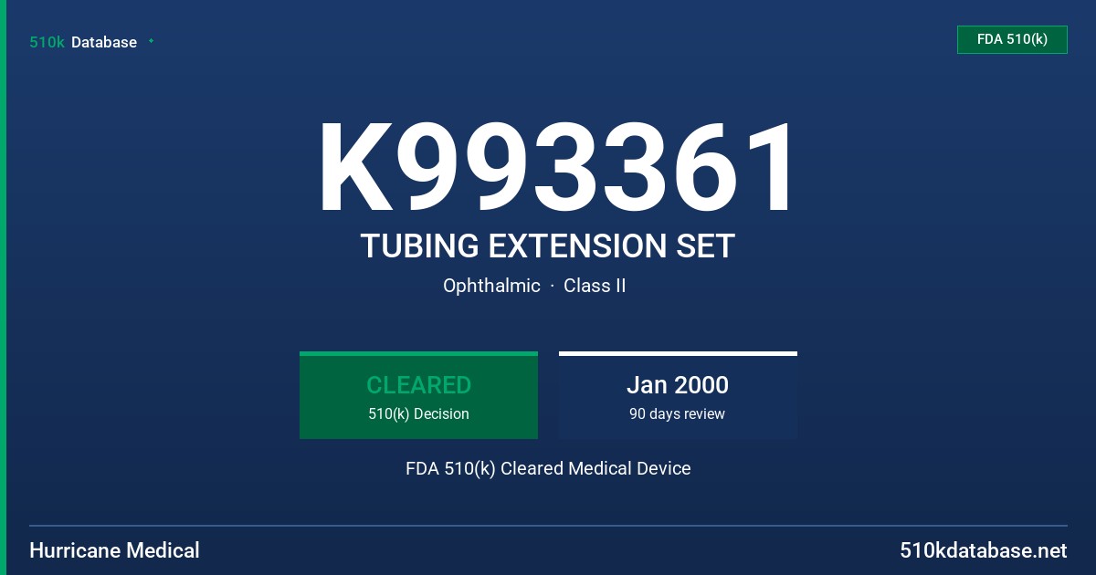 K993361 TUBING EXTENSION SET FDA 510(k) Cleared Medical Device