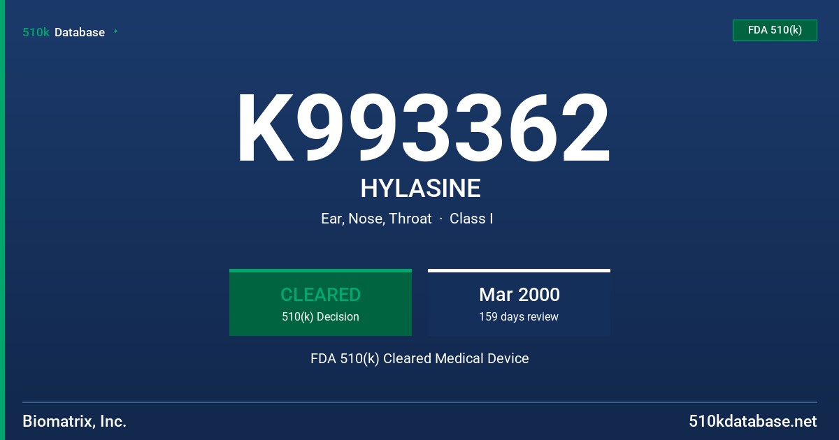 K993362 HYLASINE FDA 510(k) Cleared Medical Device