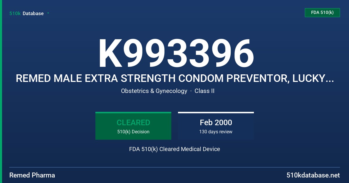 K993396 REMED MALE EXTRA STRENGTH CONDOM PREVENTOR, LUCKY BOY, SUMMIT FDA 510(k) Cleared Medical Device
