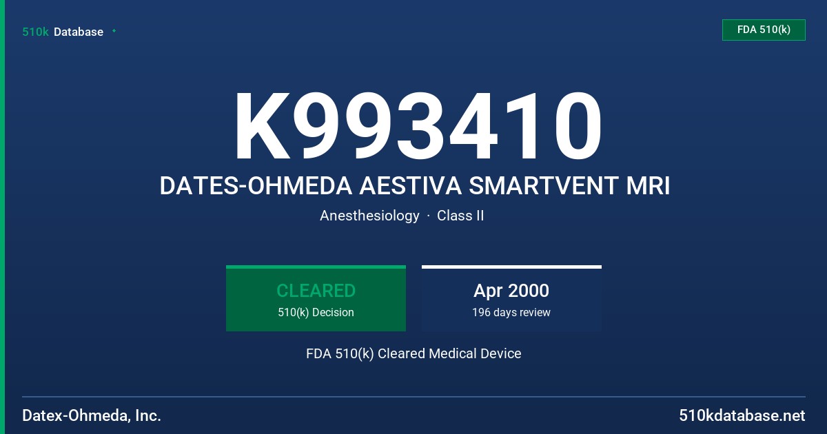 K993410 DATES-OHMEDA AESTIVA SMARTVENT MRI FDA 510(k) Cleared Medical Device