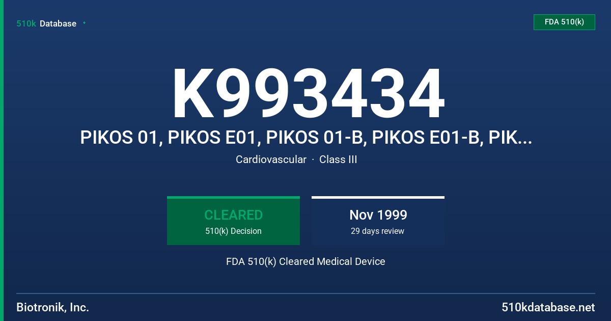 K993434 PIKOS 01, PIKOS E01, PIKOS 01-B, PIKOS E01-B, PIKOS 01-A, PIKOS E01-A FDA 510(k) Cleared Medical Device