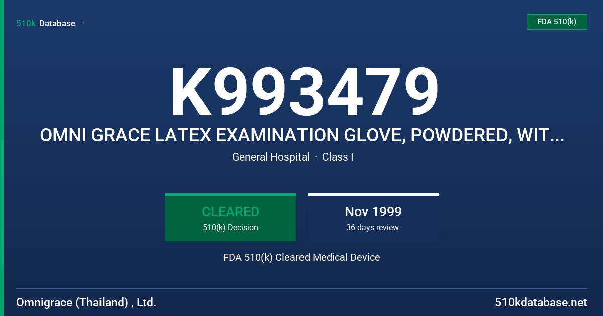 K993479 OMNI GRACE LATEX EXAMINATION GLOVE, POWDERED, WITH PROTEIN CLAIM (100 MICROGRAMS OR LESS) FDA 510(k) Cleared Medical Device