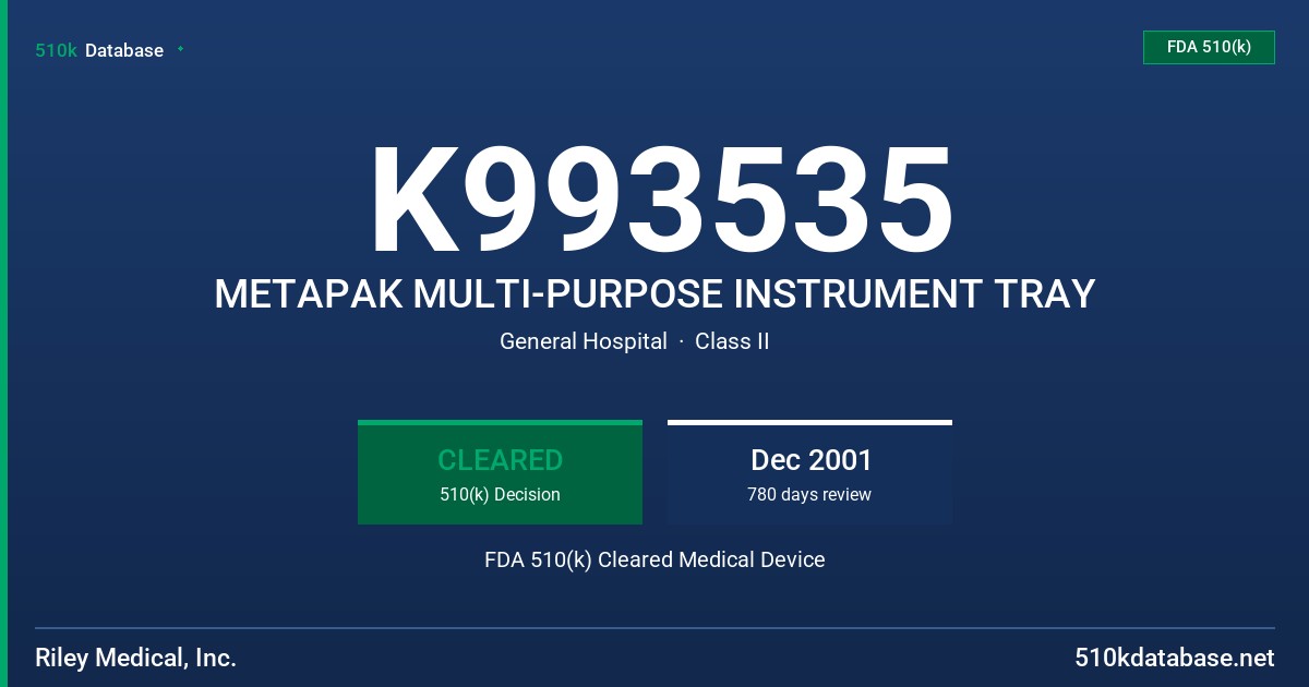 K993535 METAPAK MULTI-PURPOSE INSTRUMENT TRAY FDA 510(k) Cleared Medical Device