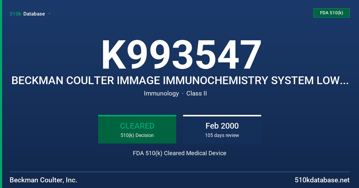 K993547 BECKMAN COULTER IMMAGE IMMUNOCHEMISTRY SYSTEM LOW CONCENTRATION IMMUNOGLOBULIN M (IGMLC) REAGENT, BECKMAN COULTER CEREB FDA 510(k) Cleared Medical Device