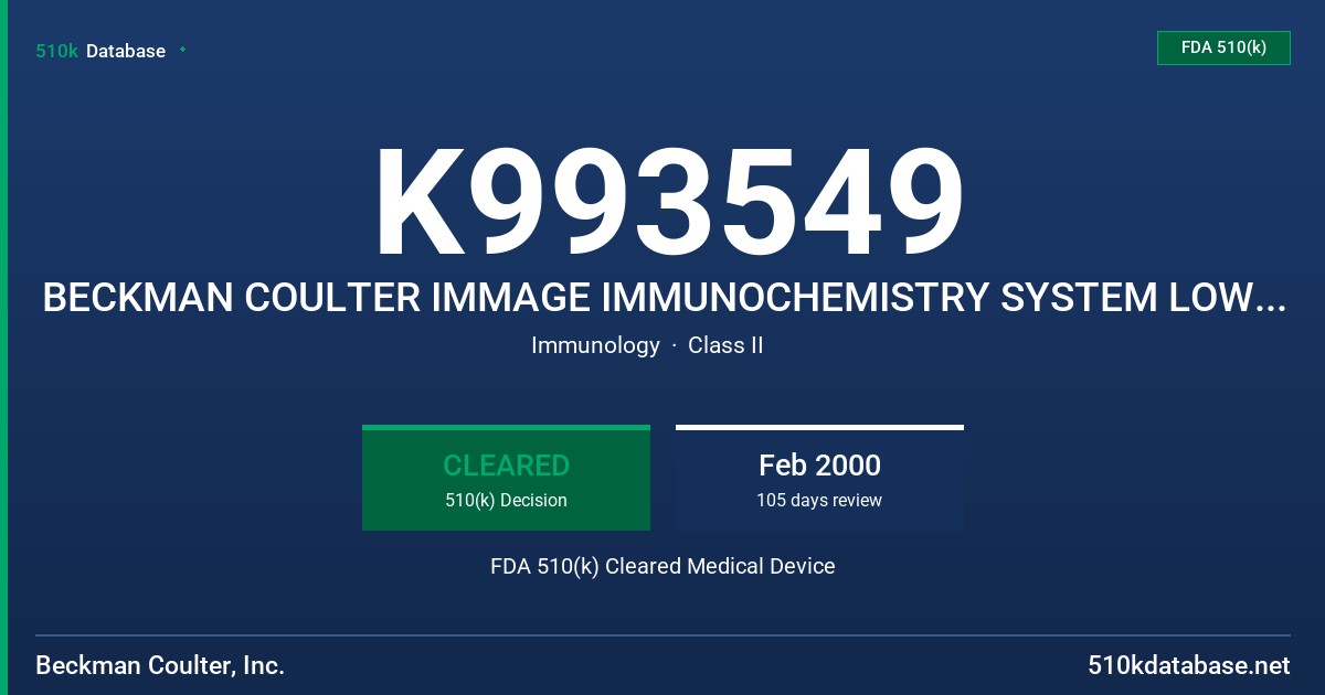 K993549 BECKMAN COULTER IMMAGE IMMUNOCHEMISTRY SYSTEM LOW CONCENTRATION IMMUNOGLOBULIN A (IGALC) REAGENT, BECKMAN COULTER CEREBR FDA 510(k) Cleared Medical Device