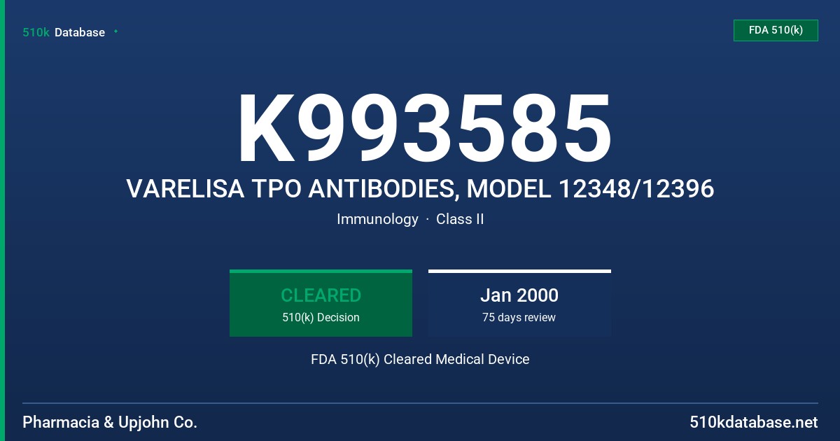 K993585 VARELISA TPO ANTIBODIES, MODEL 12348/12396 FDA 510(k) Cleared Medical Device