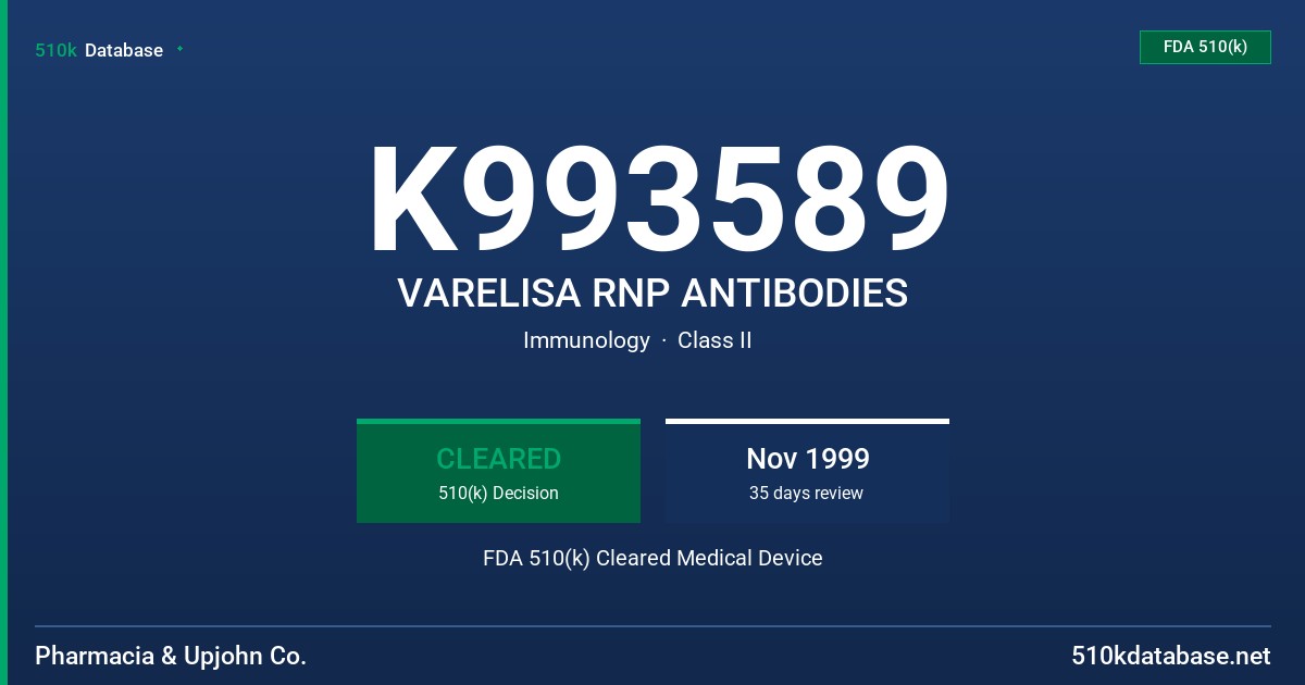 K993589 VARELISA RNP ANTIBODIES FDA 510(k) Cleared Medical Device