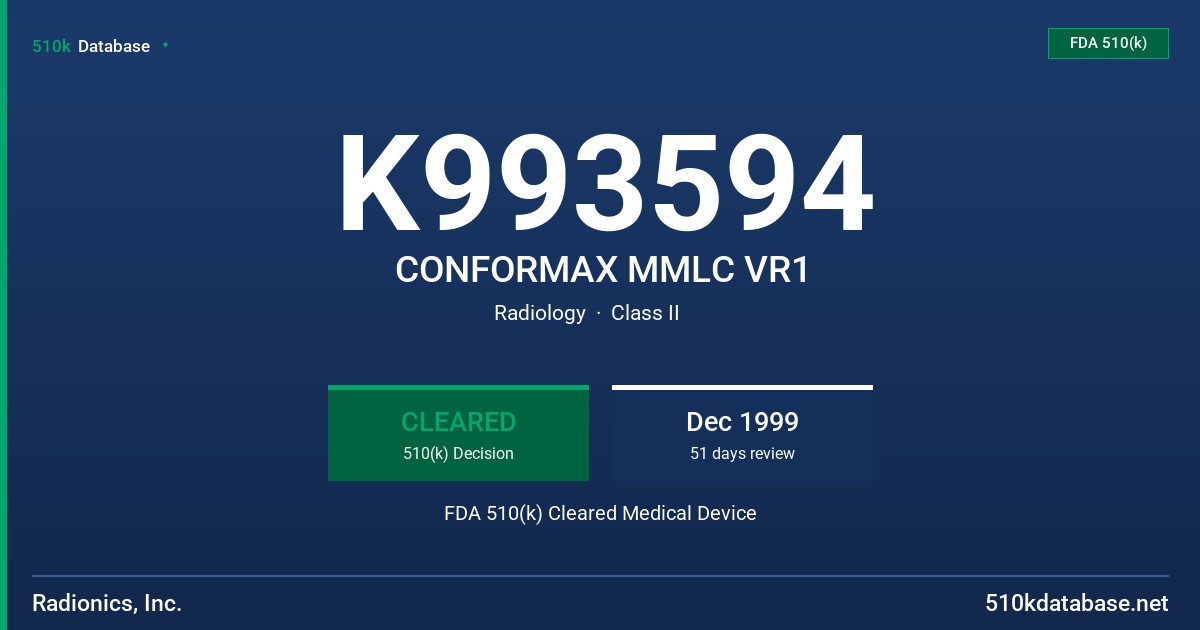 K993594 CONFORMAX MMLC VR1 FDA 510(k) Cleared Medical Device