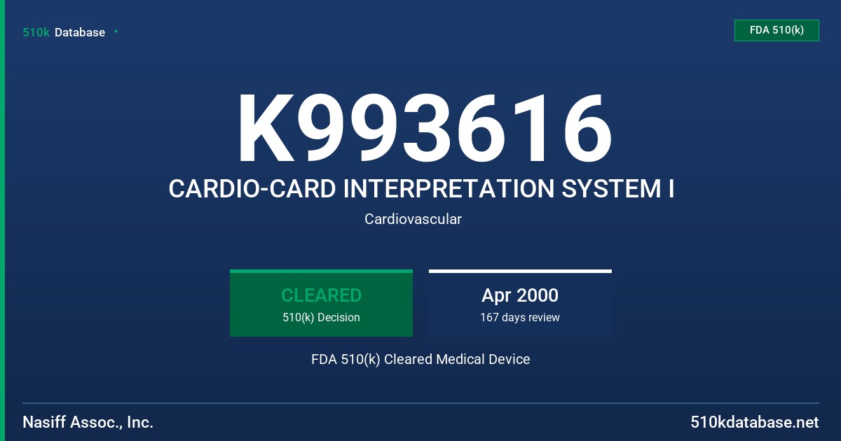 K993616 CARDIO-CARD INTERPRETATION SYSTEM I FDA 510(k) Cleared Medical Device