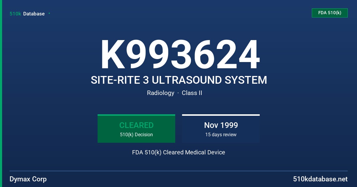 K993624 SITE-RITE 3 ULTRASOUND SYSTEM FDA 510(k) Cleared Medical Device